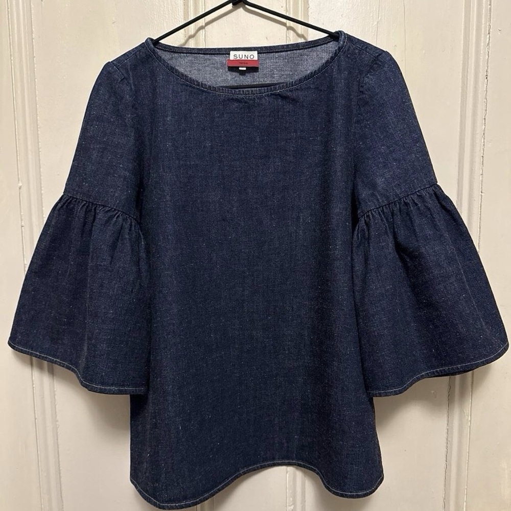 SUNO Navy Denim Bell Sleeve Top 6
